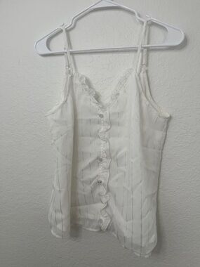 White Ruffled Button-Front Cami Top